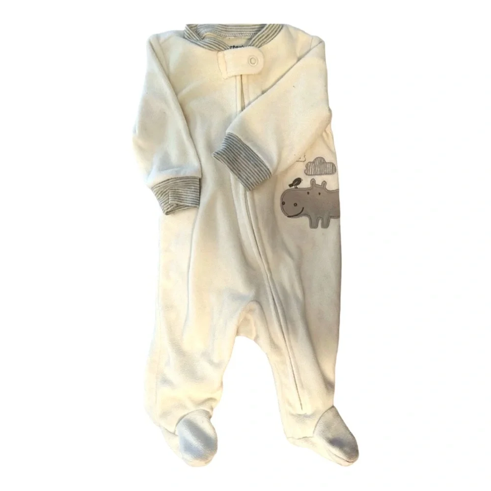 🇺🇸❄️👍 GUC CARTER’S |3 m| Baby Unisex Warm Sleeper Pyjamas White with Hippo 🦛 - Picture 3 of 11
